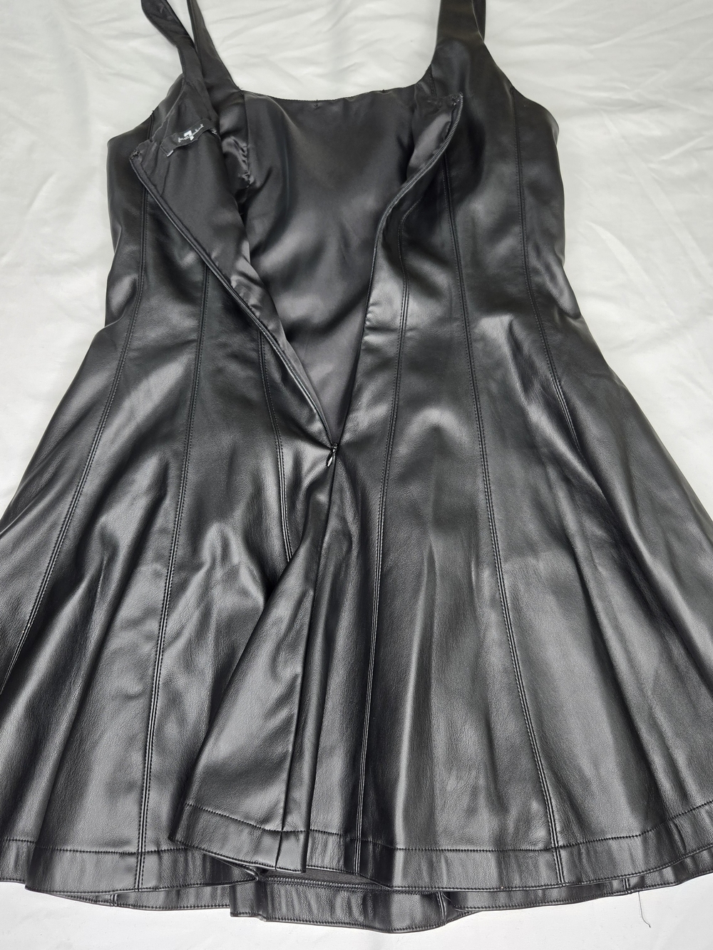 7 For All Mankind Womens Small Black Faux Leather Fit Flare Mini Dress Y2K - Picture 4 of 13